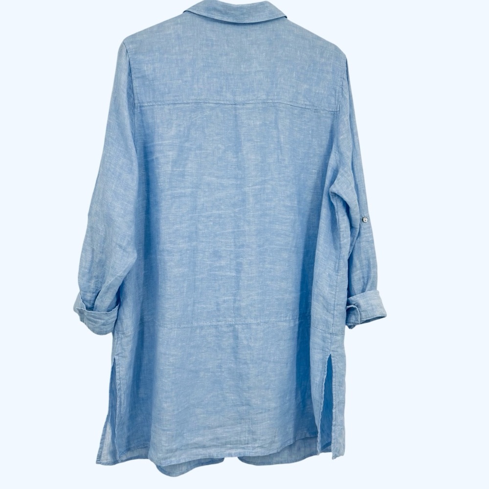 TAHARI 100% Linen tunic Lagenlook lightweight tunic 1X roll up sleeve blouse top - Picture 2 of 10